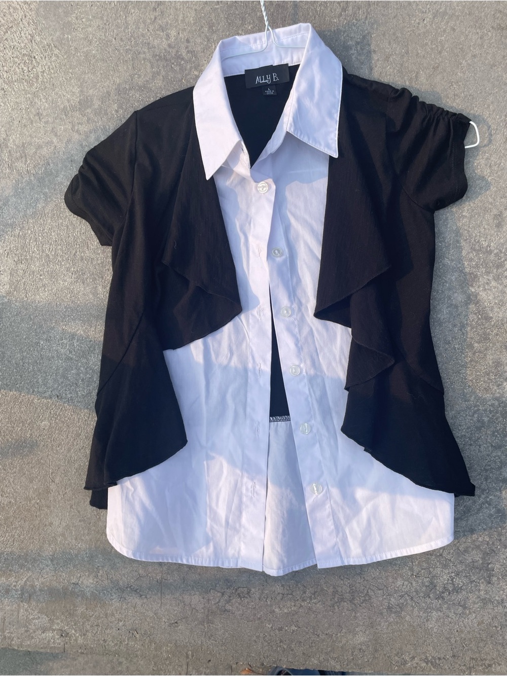 Ally B Girls' Black Layered Short-Sleeve button up Shirt with White Collar